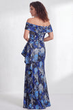 Floral Black Mermaid Ruffled Ruched Long Mother of the Bride Dress with Slit