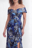 Floral Black Mermaid Ruffled Ruched Long Mother of the Bride Dress with Slit