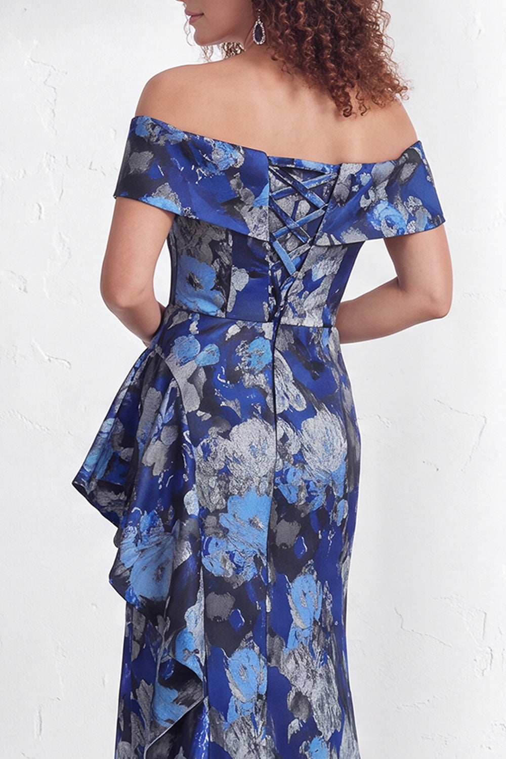 Floral Black Mermaid Ruffled Ruched Long Mother of the Bride Dress with Slit
