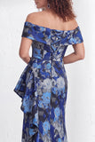 Floral Black Mermaid Ruffled Ruched Long Mother of the Bride Dress with Slit