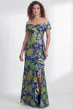 Floral Black Mermaid Ruffled Ruched Long Mother of the Bride Dress with Slit