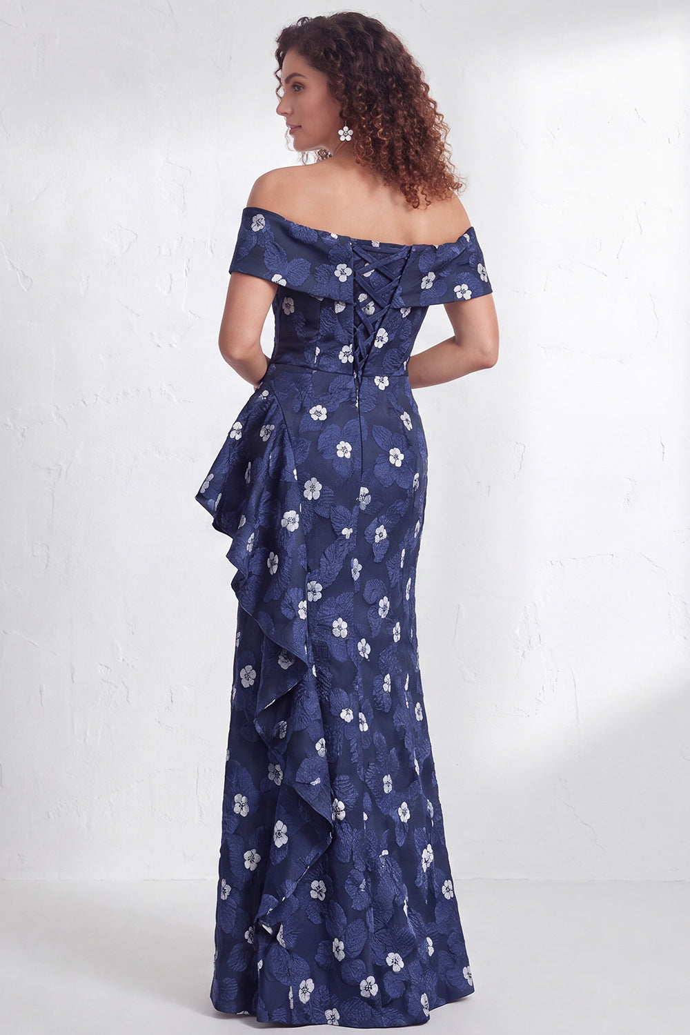 Floral Black Mermaid Ruffled Ruched Long Mother of the Bride Dress with Slit