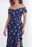 Floral Black Mermaid Ruffled Ruched Long Mother of the Bride Dress with Slit