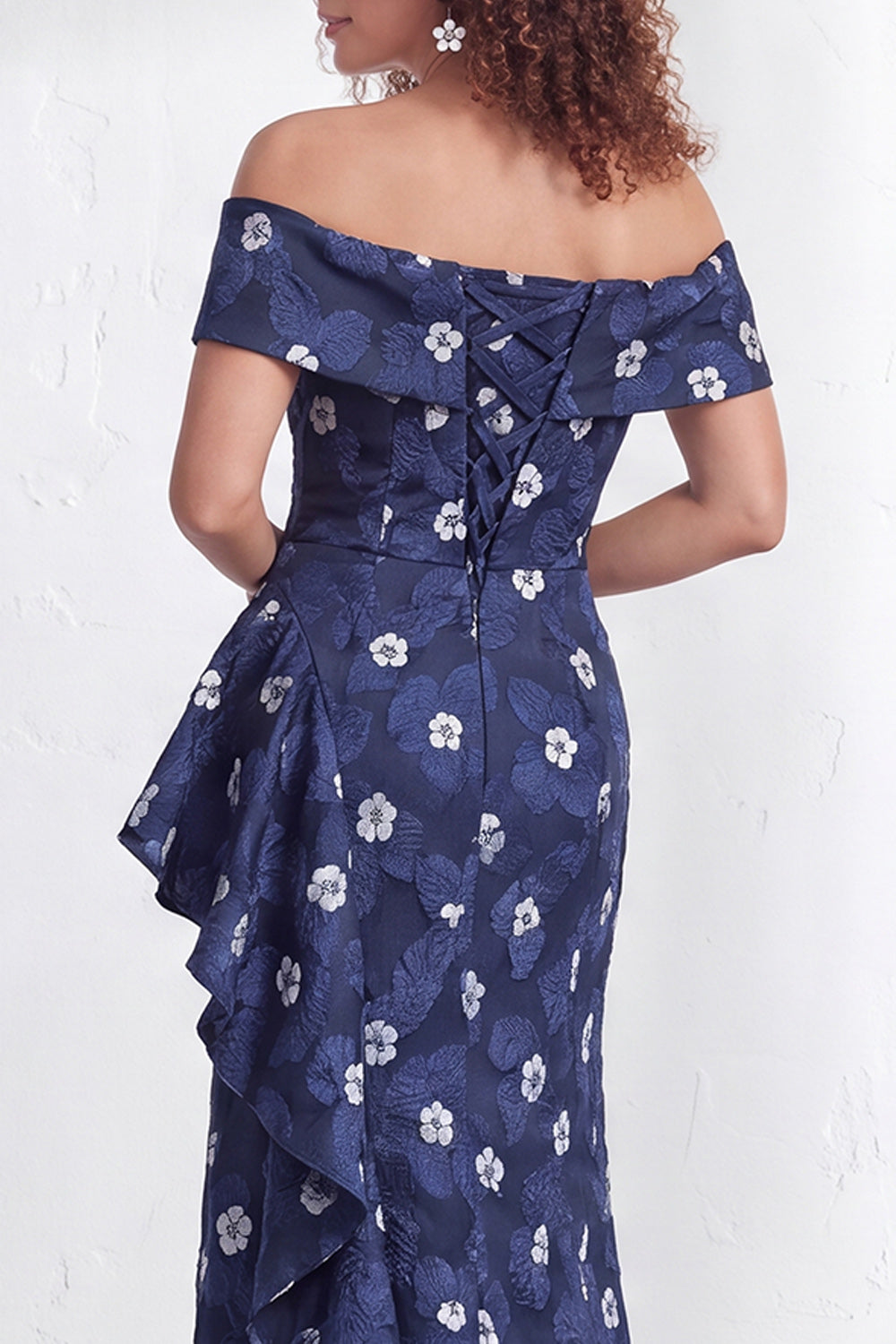 Floral Black Mermaid Ruffled Ruched Long Mother of the Bride Dress with Slit