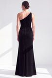 Black Velvet Mermaid One Shoulder Long Mother of the Bride Dress
