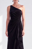 Black Velvet Mermaid One Shoulder Long Mother of the Bride Dress