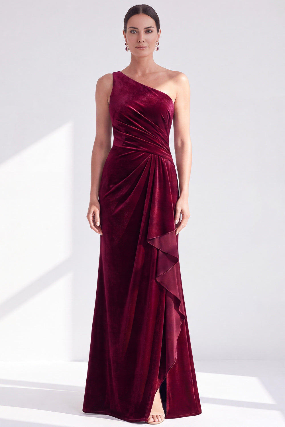 Black Velvet Mermaid One Shoulder Long Mother of the Bride Dress