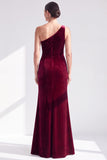 Black Velvet Mermaid One Shoulder Long Mother of the Bride Dress