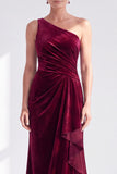 Black Velvet Mermaid One Shoulder Long Mother of the Bride Dress