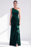 Black Velvet Mermaid One Shoulder Long Mother of the Bride Dress
