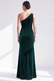 Black Velvet Mermaid One Shoulder Long Mother of the Bride Dress