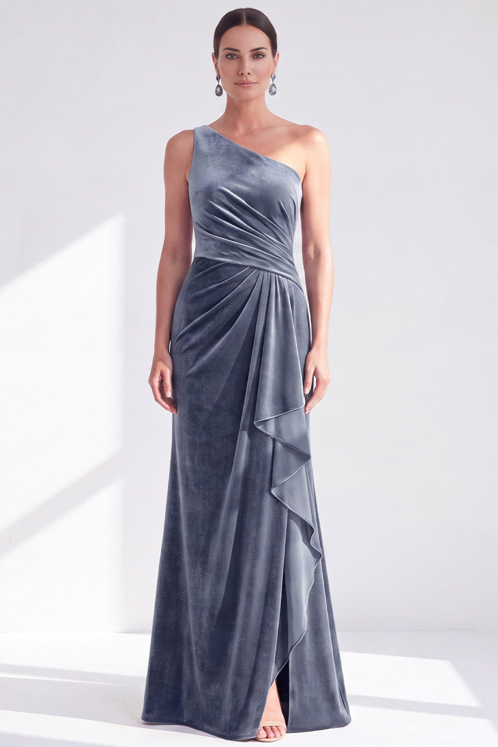 Black Velvet Mermaid One Shoulder Long Mother of the Bride Dress