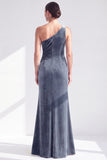 Black Velvet Mermaid One Shoulder Long Mother of the Bride Dress