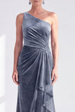 Black Velvet Mermaid One Shoulder Long Mother of the Bride Dress