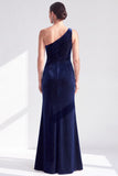 Black Velvet Mermaid One Shoulder Long Mother of the Bride Dress