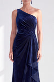 Black Velvet Mermaid One Shoulder Long Mother of the Bride Dress