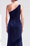 Black Velvet Mermaid One Shoulder Long Mother of the Bride Dress