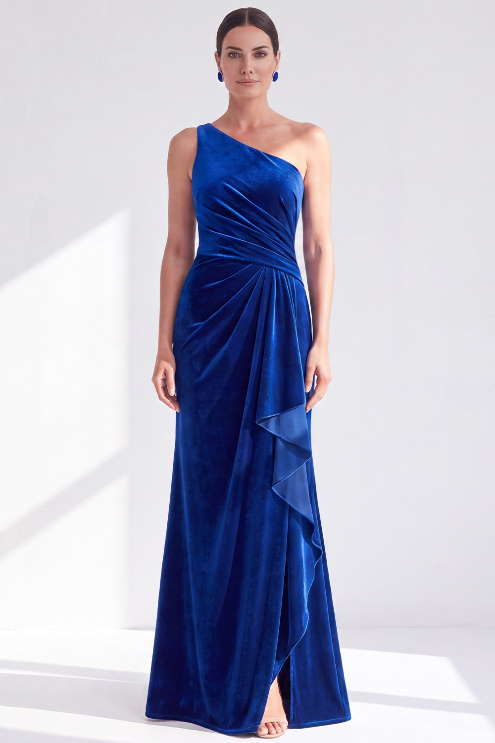 Black Velvet Mermaid One Shoulder Long Mother of the Bride Dress