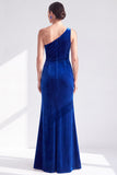 Black Velvet Mermaid One Shoulder Long Mother of the Bride Dress