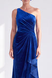 Black Velvet Mermaid One Shoulder Long Mother of the Bride Dress