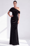 Black Velvet One Shoulder Mermaid Long Mother of the Bride Dress with Sleeve