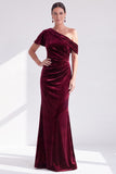 Black Velvet One Shoulder Mermaid Long Mother of the Bride Dress with Sleeve