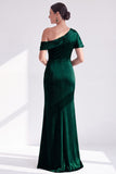 Black Velvet One Shoulder Mermaid Long Mother of the Bride Dress with Sleeve
