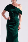 Black Velvet One Shoulder Mermaid Long Mother of the Bride Dress with Sleeve