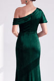 Black Velvet One Shoulder Mermaid Long Mother of the Bride Dress with Sleeve