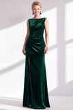 Burgundy Velvet Bateau Neck Mermaid Long Mother of the Bride Dress with Slit