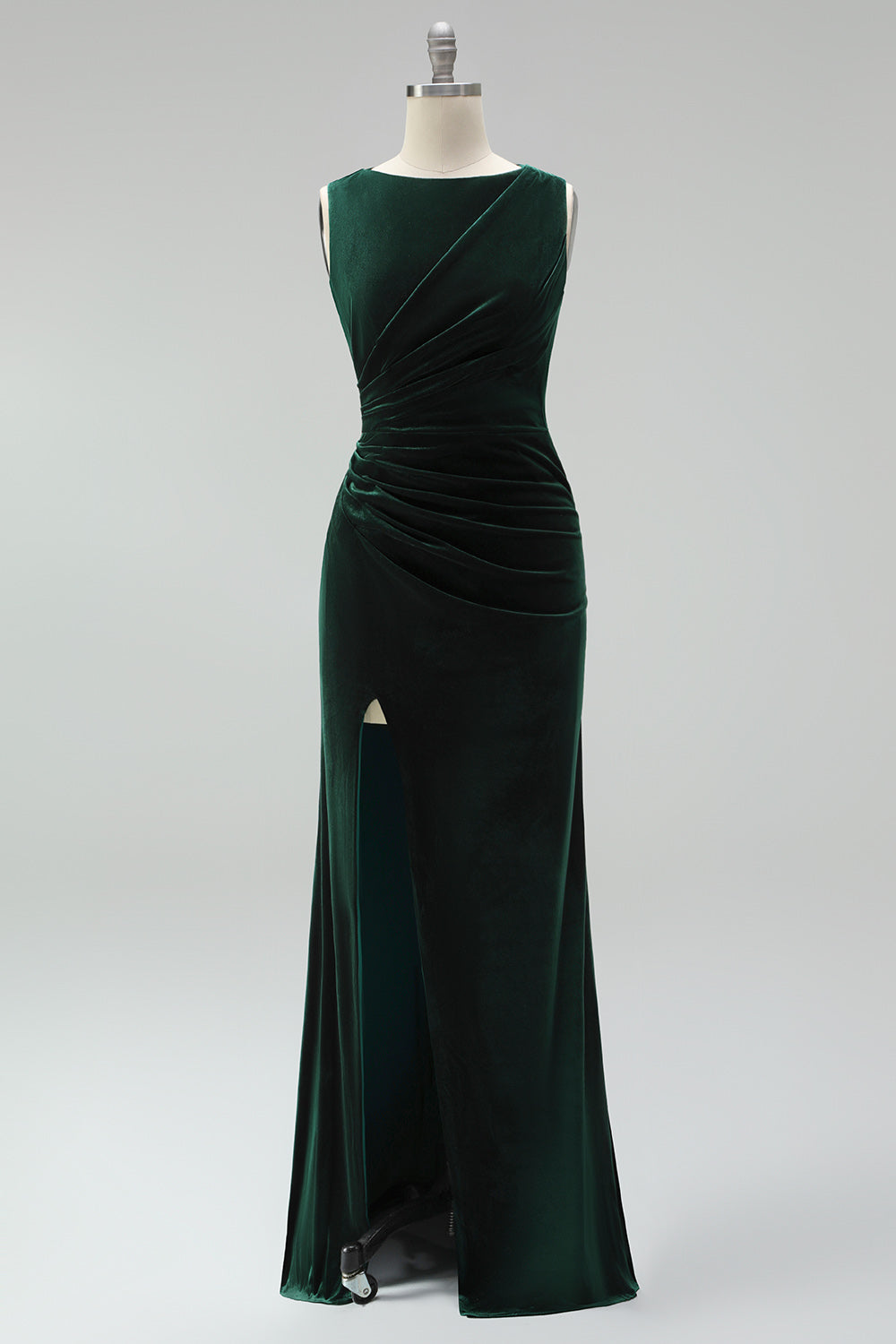 Burgundy Velvet Bateau Neck Mermaid Long Mother of the Bride Dress with Slit