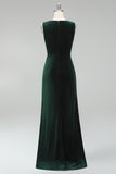 Burgundy Velvet Bateau Neck Mermaid Long Mother of the Bride Dress with Slit