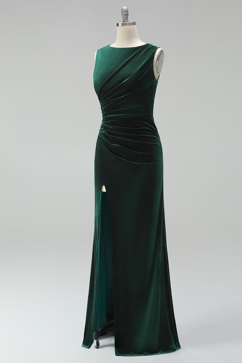 Burgundy Velvet Bateau Neck Mermaid Long Mother of the Bride Dress with Slit
