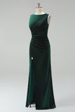 Burgundy Velvet Bateau Neck Mermaid Long Mother of the Bride Dress with Slit