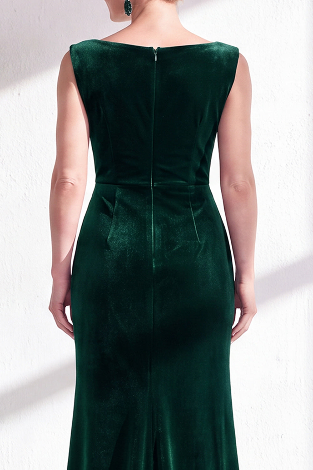 Burgundy Velvet Bateau Neck Mermaid Long Mother of the Bride Dress with Slit