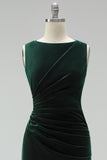 Burgundy Velvet Bateau Neck Mermaid Long Mother of the Bride Dress with Slit