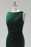 Burgundy Velvet Bateau Neck Mermaid Long Mother of the Bride Dress with Slit