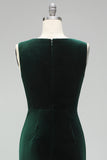 Burgundy Velvet Bateau Neck Mermaid Long Mother of the Bride Dress with Slit