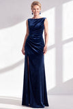 Burgundy Velvet Bateau Neck Mermaid Long Mother of the Bride Dress with Slit