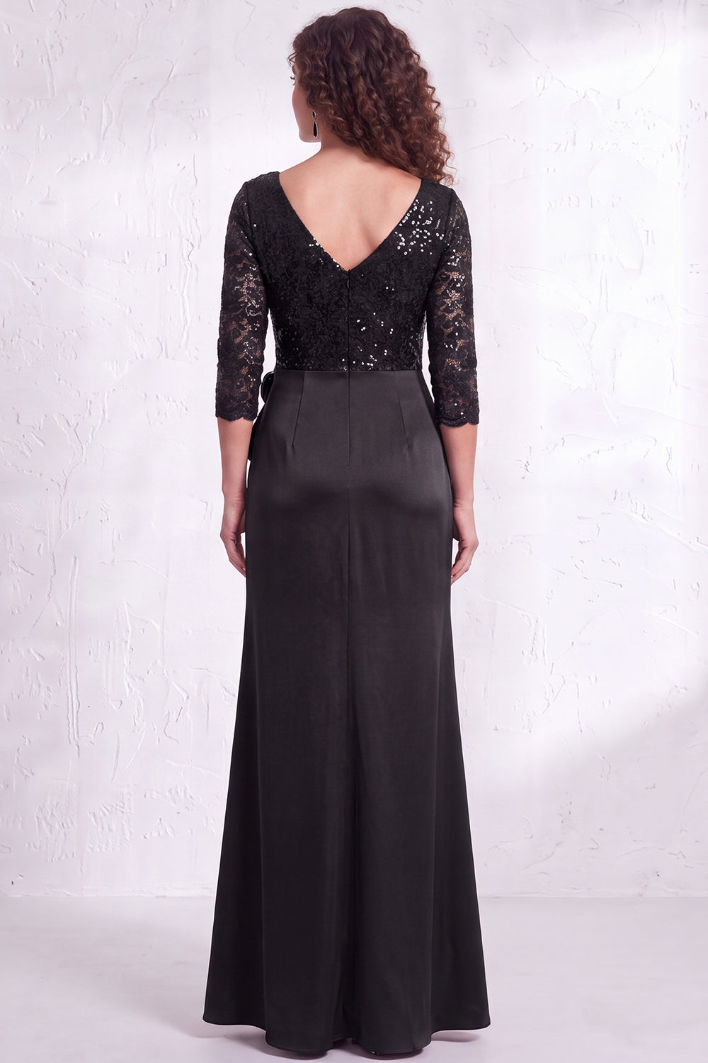 Black Floral Lace Sequin Mermaid Long Mother of the Bride Dress with Slit
