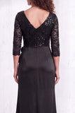 Black Floral Lace Sequin Mermaid Long Mother of the Bride Dress with Slit