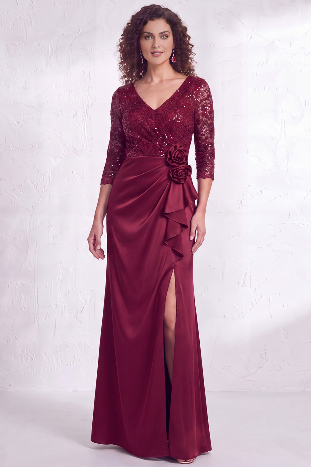 Black Floral Lace Sequin Mermaid Long Mother of the Bride Dress with Slit