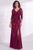 Black Floral Lace Sequin Mermaid Long Mother of the Bride Dress with Slit
