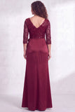 Black Floral Lace Sequin Mermaid Long Mother of the Bride Dress with Slit