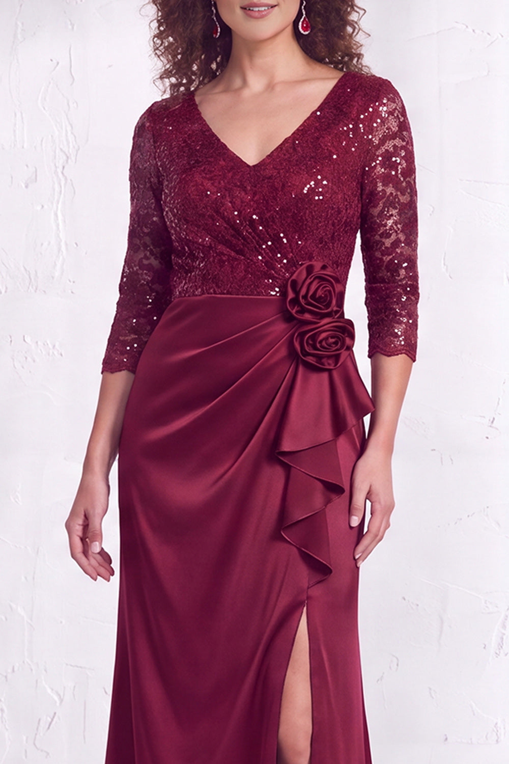Black Floral Lace Sequin Mermaid Long Mother of the Bride Dress with Slit