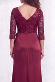Black Floral Lace Sequin Mermaid Long Mother of the Bride Dress with Slit