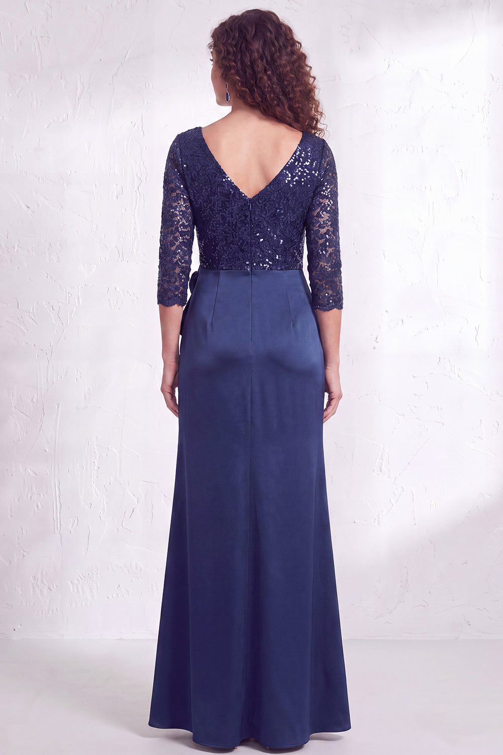 Black Floral Lace Sequin Mermaid Long Mother of the Bride Dress with Slit