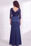 Black Floral Lace Sequin Mermaid Long Mother of the Bride Dress with Slit
