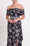 Black Floral Off the Shoulder Mermaid Long Mother of the Bride Dress with Slit