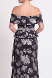 Black Floral Off the Shoulder Mermaid Long Mother of the Bride Dress with Slit